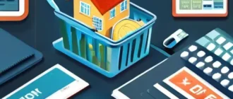 Иллюстрация покупательской корзины для выбора квартиры и кредита