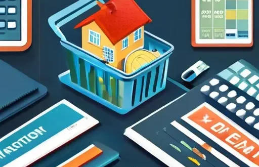 Иллюстрация покупательской корзины для выбора квартиры и кредита