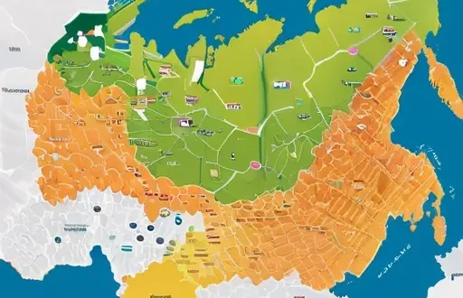 Иллюстративное изображение: карта России с иконками новых ниш российских брендов и связями между ними.