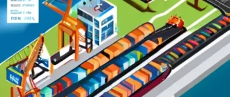 Инфографика взаимодействия порта и локальных узлов в новой конфигурации поставок: терминалы, крановые установки, транспортная сеть, IoT и edge-обработки