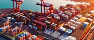 Современная инфраструктура логистического узла с автоматизированной портоой техникой и мультимодальными маршрутами